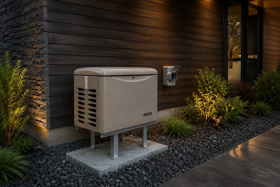 Génératrice automatique KOHLER installée près d'une résidence